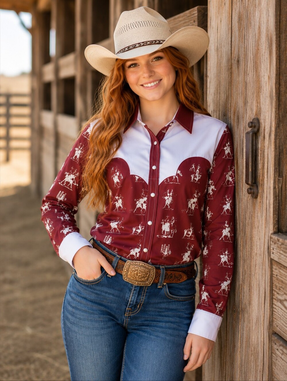 RANCH DRESS'N Fallon Taylor "Buckaroo" brown & white Performance rodeo shirt XL